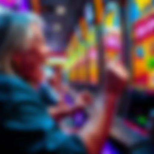 A player excitedly pulling the lever on a slot machine with a $45 spin