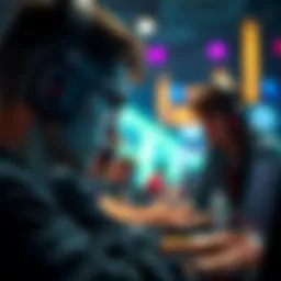 Player Staring Down Opponent in Gaming Tournament A focused player intensely staring at their opponent during a gaming tournament, showcasing the stare down technique in action.