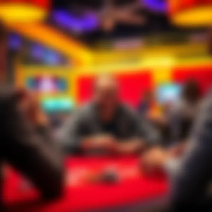 A player at a card table in a Panama City Beach card room, smiling with chips in front, celebrating a winning streak.