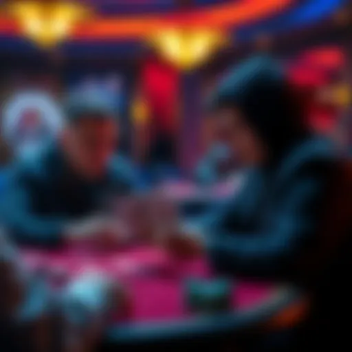 Two players focused on their cards and observing each other's expressions in a tense poker game