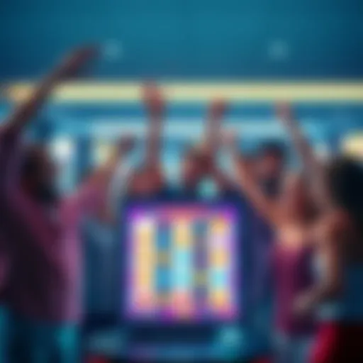 Group of excited players sharing their experiences of hitting 5 scatter wins in various LE games, with one player holding a slot machine win screen