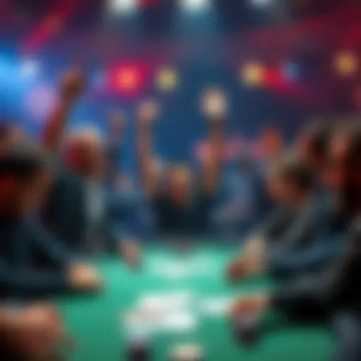 A group of players cheering and celebrating after winning big bounties in a poker tournament