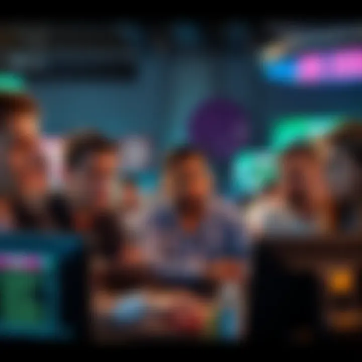 Players concerned about 888poker Group of players looking worried while playing poker online, discussing problems with 888poker over screens showing losses