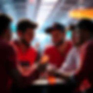 Group of players discussing their experiences with subscription bonuses, showing excitement and disappointment