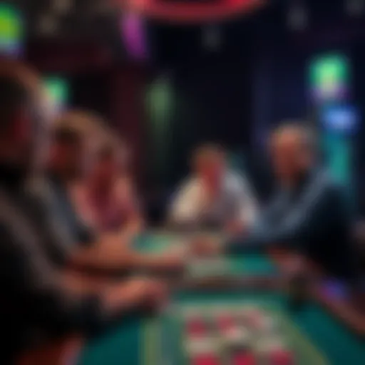 A group of players sharing their thoughts about online evolution craps at a table, looking skeptical and entertained.