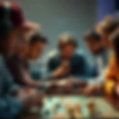 Players Engaged in a Game A group of players focus intently on a board game, with phones set aside, reflecting serious gameplay.