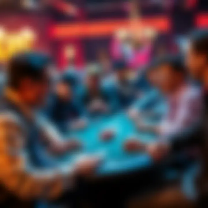 A group of players at a low limit poker table sharing laughs and engaging in funny conversations during a game.