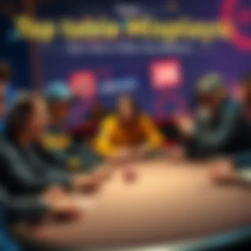 Group of players at a gaming table showing astonishment and laughter after a misplay