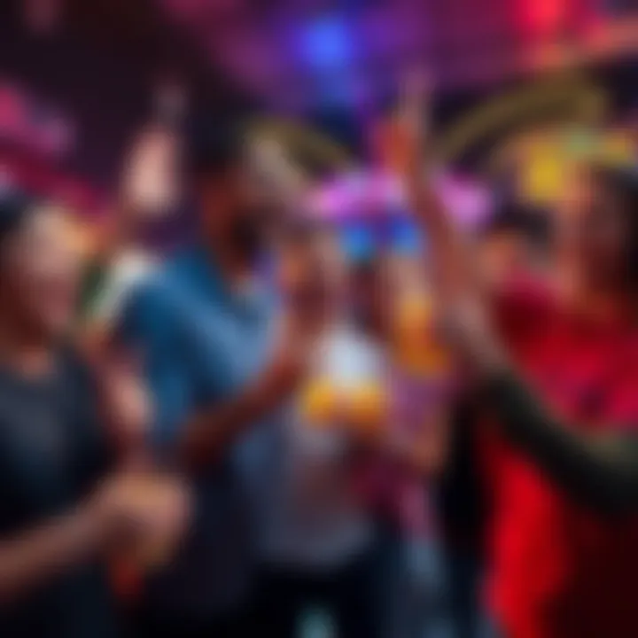 Group of excited players sharing their point bonuses and celebrating together