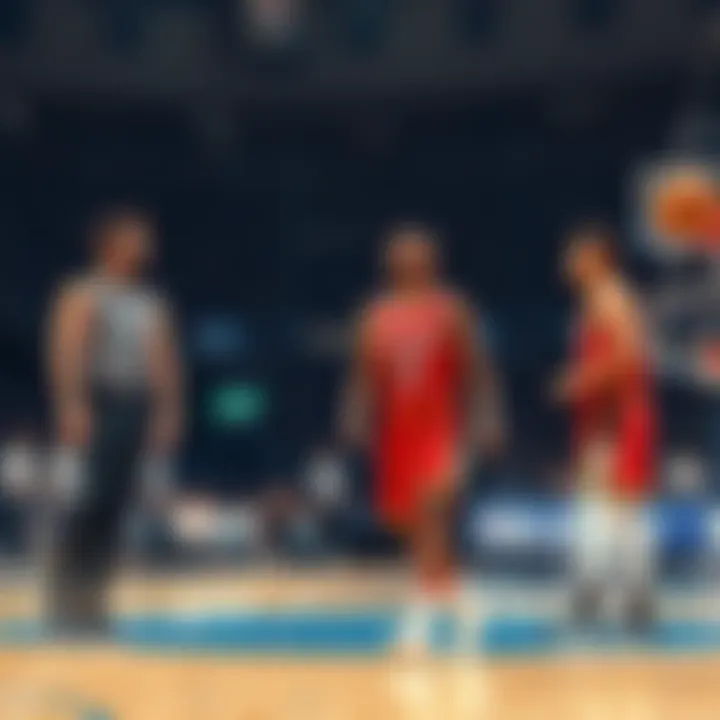 Four players getting ejected from a basketball game after double technical fouls, showing tension on the court.