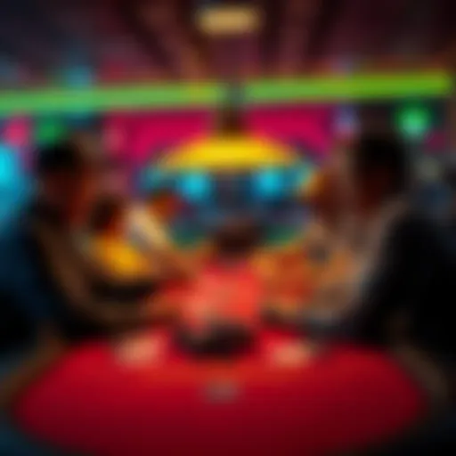 Players enjoying Chocoloko at card room Group of players gathered around a table playing Chocoloko, with cards and chips visible