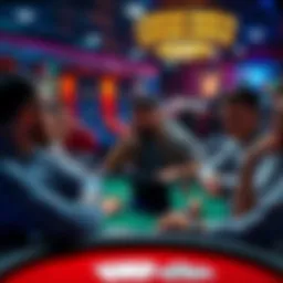 Group of players discussing their dissatisfaction with GGpoker's unpredictable gaming outcomes while sitting at a poker table in a casino setting