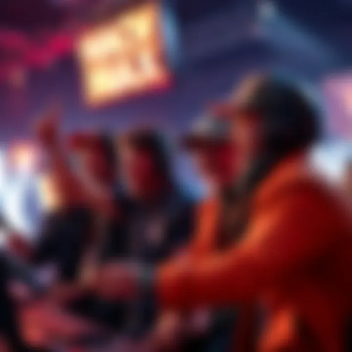 Group of players excitedly discussing their near miss in a Hacksaw Max game, showcasing a mix of joy and frustration