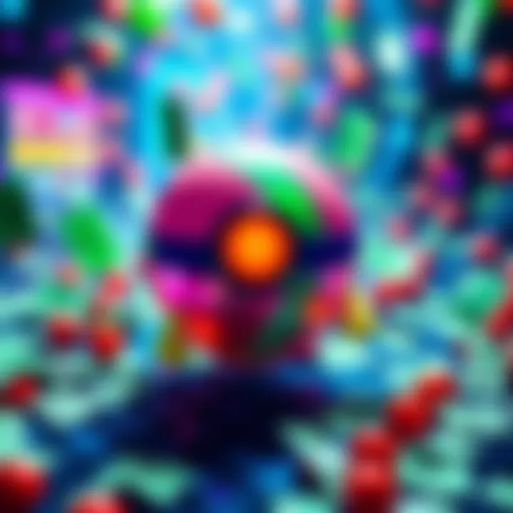 A graphic showing a colorful Agario gameplay with cash symbols around a player blob.