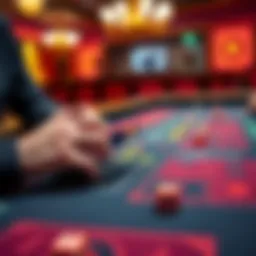 Person using an iPhone to play Craps offline with dice on a table