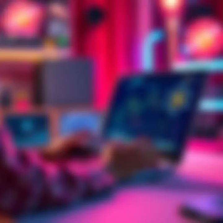 A person using a laptop to play games on Stake with cryptocurrency on the screen