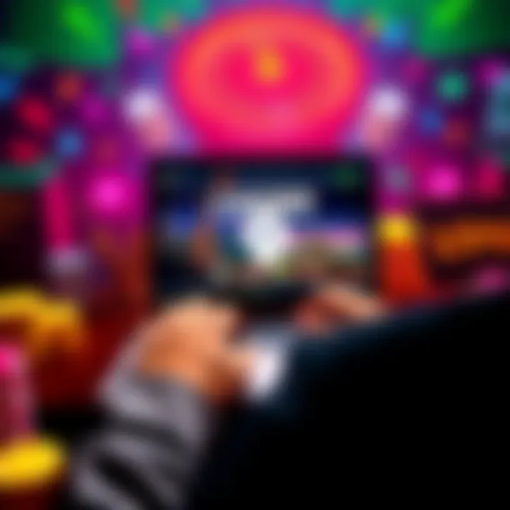 Playing Online Casino with VPN Person using a laptop with a VPN connection to access an online casino site, surrounded by gaming icons and California-themed elements.