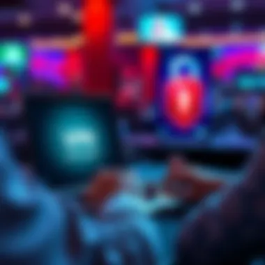 A person using a laptop to play poker online with a VPN connection symbol on the screen