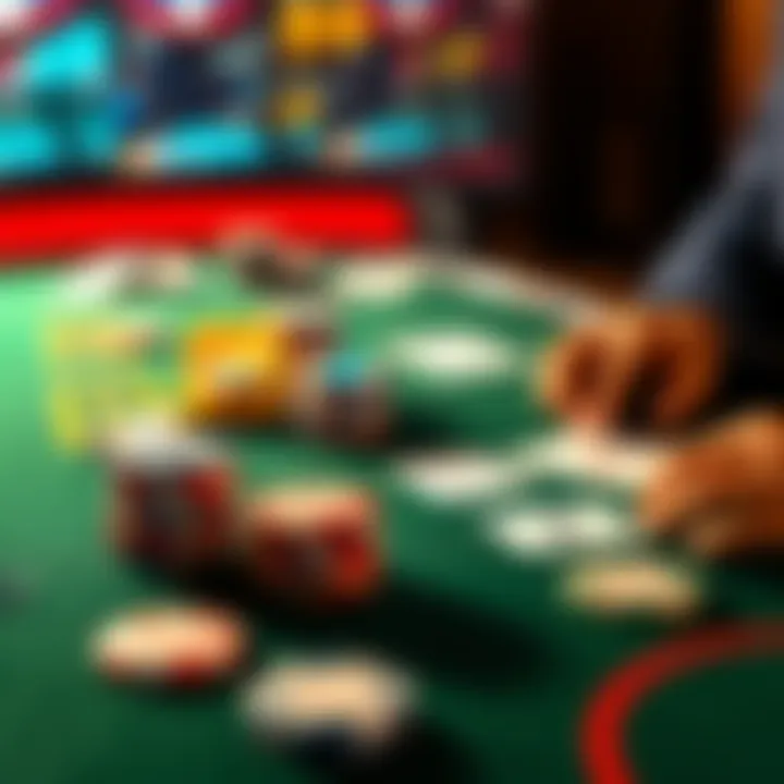 Playing 6D Blackjack A table setup for 6D Blackjack with chips and cards, showing a focus on the Cvbj l cac2 variant.