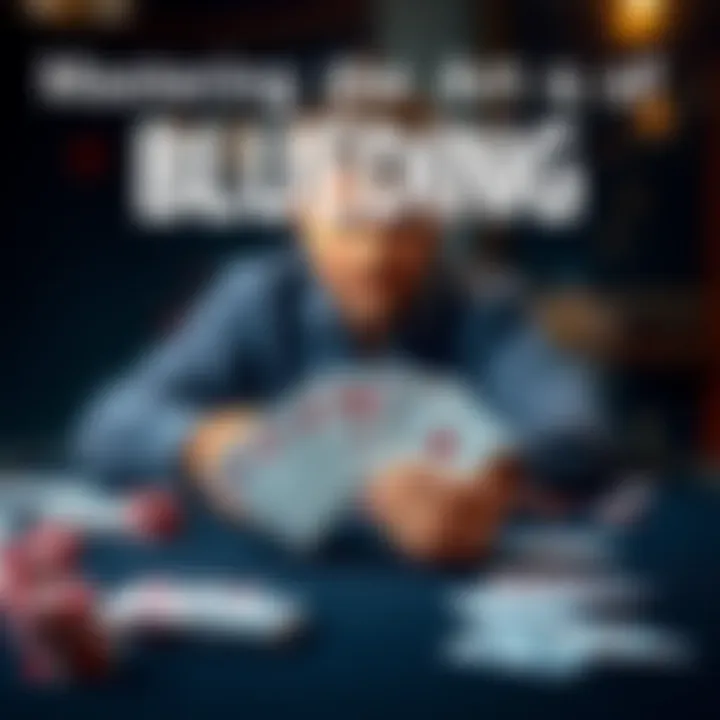 A person holding playing cards with a confident expression, ready to bluff in a strategic game setting