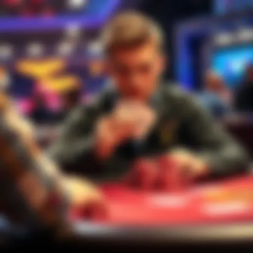 Playing Deep Stack Cash Games A player at a poker table with a large stack of chips, focused on the game with cards in hand.