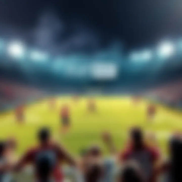 A group of athletes competing fiercely on the field during the playoffs, showcasing a high-energy match with fans cheering in the background.