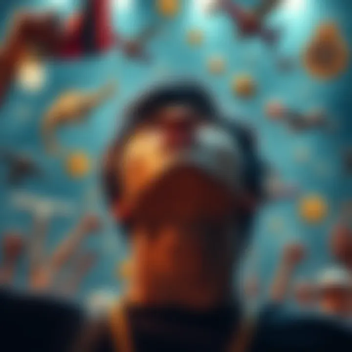 A person looks up with a hopeful expression, surrounded by historical symbols of success, humorously mixing past and present.