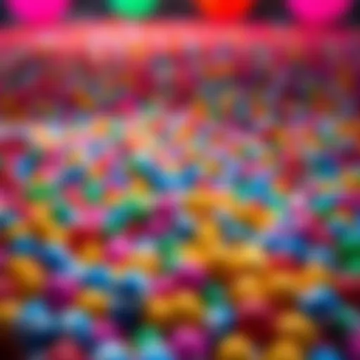 A large pile of colorful Plink Balls on the ground, indicating a gaming scene where players are discussing whether to reset their seed after many drops without a big win.