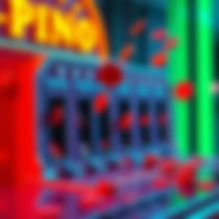 A colorful Plinko board with chips falling into various slots, representing different bankroll strategies