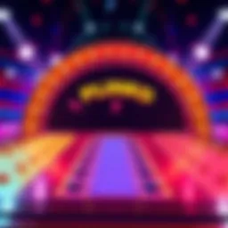 A colorful Plinko game board with pegs and slots where chips drop down and land in different sections.