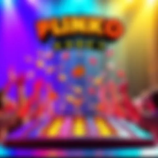 A colorful Plinko board with chips dropping down into slots, showcasing players cheering as they aim for the high score