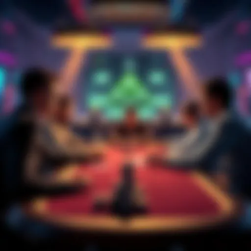 A group of poker players at a table discussing Pot-Limit Omaha strategies.