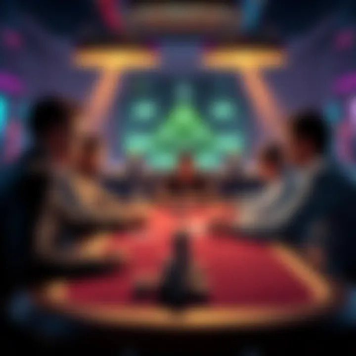 A group of poker players at a table discussing Pot-Limit Omaha strategies.