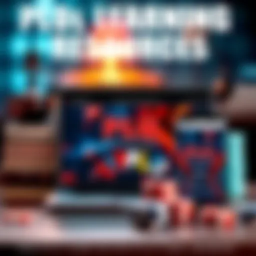 A stack of poker books, a laptop displaying a PLO website, and a smartphone with a PLO app open, symbolizing learning tools for Pot-Limit Omaha.