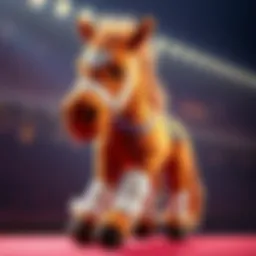 A plush toy resembling a racehorse wearing a bandage on its leg, symbolizing a serious injury.