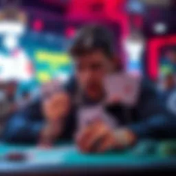 A player contemplating a tough decision with pocket tens on a spade-heavy board during a tournament.