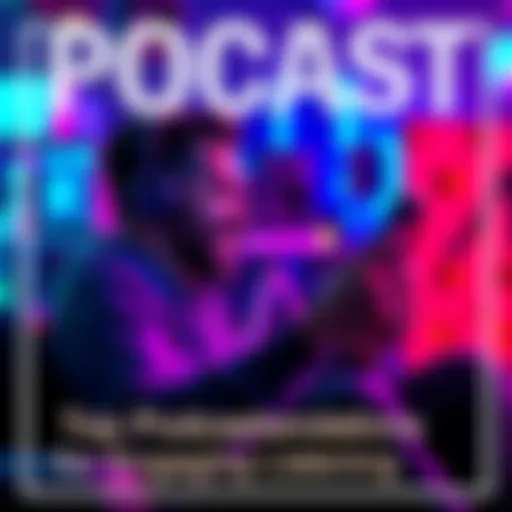 Person sitting with headphones, enjoying a podcast on a smartphone