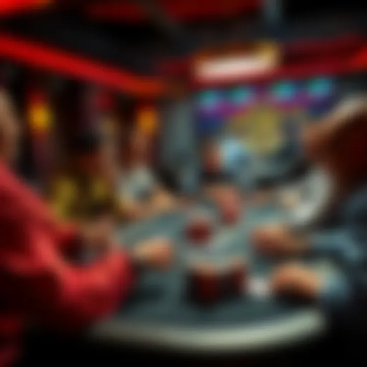 A group of players engaged in a fast-paced poker game at a shorthanded table, showing excitement and focus