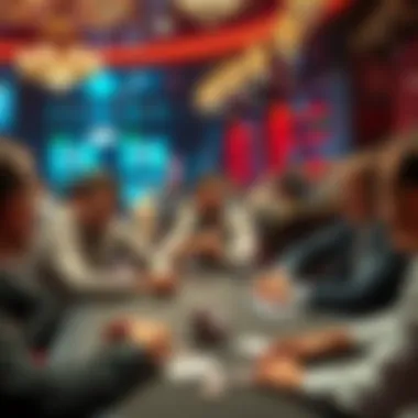 A group of players at a casino poker table discussing strategies and following etiquette rules