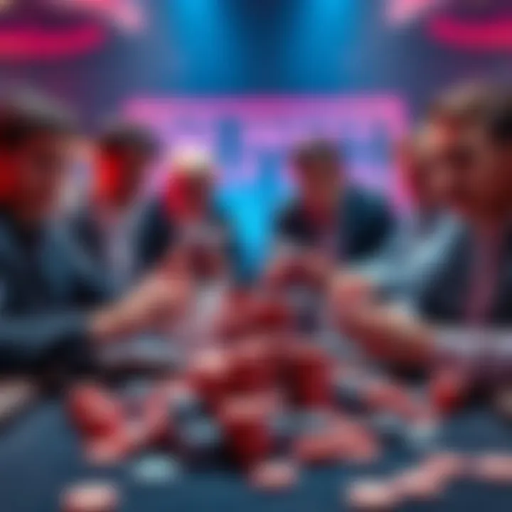 Poker Game with Players Losing Cards Players sitting at a poker table, looking concerned as they reveal losing hands while chips pile up in front of them