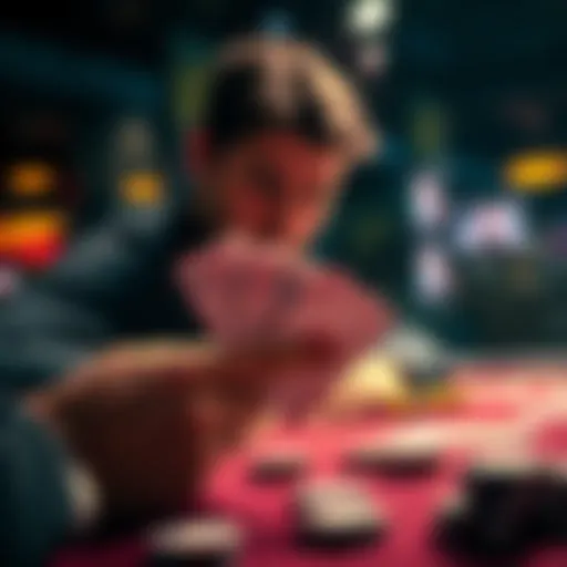 A player analyzing a poker hand with QQ cards in hand, focused on decision-making at the table with chips and cards visible.