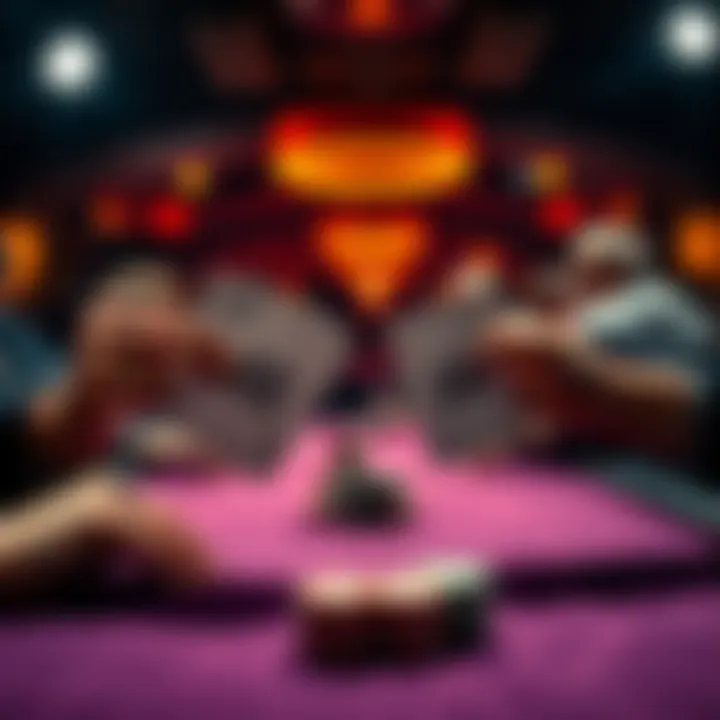 Two players reveal their cards in a poker game, one holding AK suited and the other AK offsuit, as excitement builds around the table.