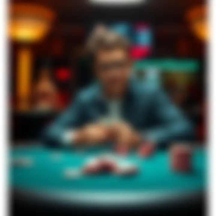 A professional poker player giving honest advice at a poker table, showcasing cards and chips