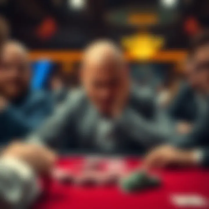 A poker player looking embarrassed while sitting at a table with other players, showing signs of flatulence distress, with cards and chips on the table.