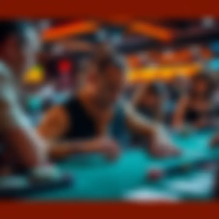 A skilled poker player concentrating at a blackjack table, surrounded by casual gamblers