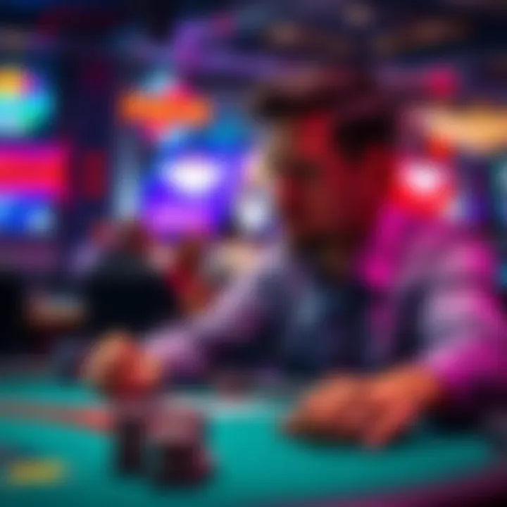 A poker player thoughtfully considers their options during a crucial moment in a multi-table tournament bubble.