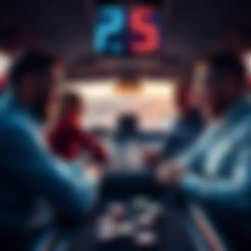 A group of poker professionals on a road trip from Los Angeles to Las Vegas, discussing travel expenses and strategies, with a poker table in the background.