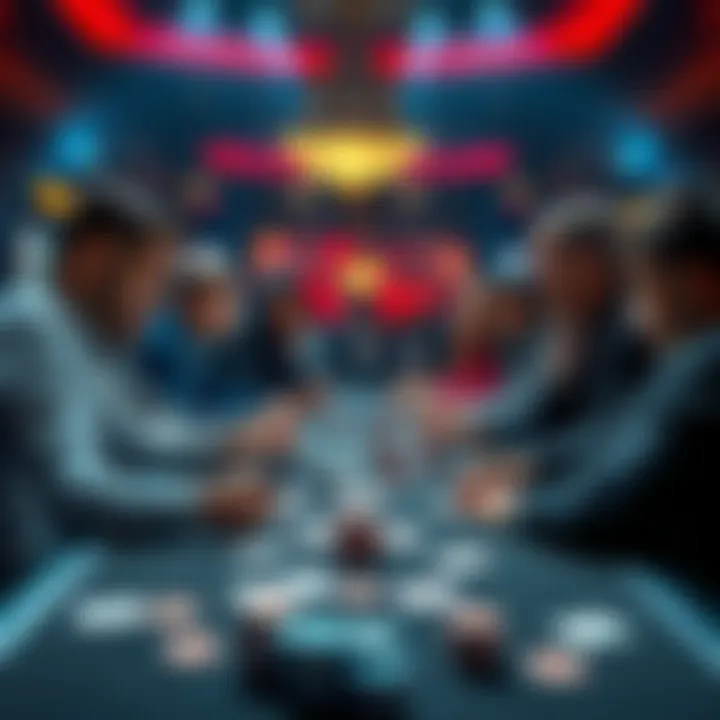 Group of players analyzing poker strategies with cards and chips on a table