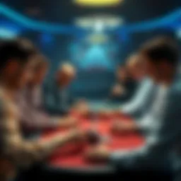 Poker Strategy Evolution A group of poker players at a table considering their hands, showing different styles of play and decision-making