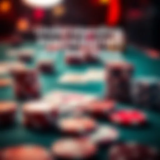 A close-up of a poker table showing cards and chips, representing luck and strategy in poker games.